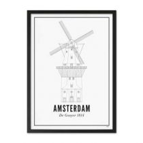 WIJCK. Amsterdam De Gooyer Print in Lijst 21 x 30 cm Wanddecoratie & -planken Wit Hout