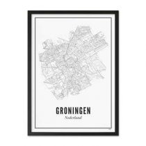 WIJCK. Groningen Stad Print in Lijst 21 x 30 cm Wanddecoratie & -planken Wit Hout