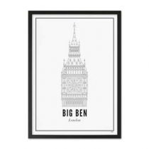 WIJCK. Londen Big Ben Print in Lijst 21 x 30 cm Wanddecoratie & -planken Wit Hout
