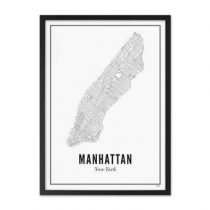 WIJCK. New York Manhattan Print in Lijst 21 x 30 cm Wanddecoratie & -planken Wit Hout