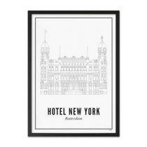 WIJCK. Rotterdam Hotel New York Print in Lijst 21 x 30 cm Wanddecoratie & -planken Wit Hout