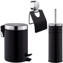 tectake 3-delig bad-toilet set Toiletaccessoires Zwart Metaal