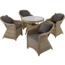 tectake Aluminium Wicker luxe zitgroep met 4 stoelen en een tafel Tuinmeubelen Bruin Aluminium