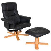tectake TV-fauteuil met krukje model I Stoelen Zwart Kunstleer