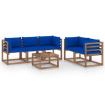 vidaXL 6-delige Loungeset met blauwe kussens Tuinmeubelen Blauw Hout