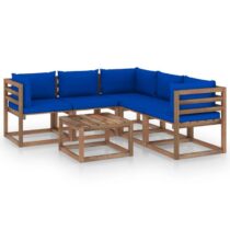 vidaXL 6-delige Loungeset met blauwe kussens geïmpregneerd grenenhout Tuinmeubelen Blauw Hout