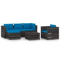 vidaXL 6-delige Loungeset met kussens grijs geïmpregneerd hout Tuinmeubelen Blauw Hout