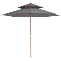 vidaXL Dubbeldekker parasol met houten paal 270 cm antraciet Zonwering Grijs Kunststof