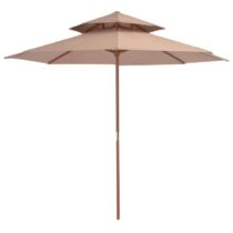 vidaXL Dubbeldekker parasol met houten paal 270 cm taupe Zonwering Bruin Kunststof
