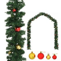 vidaXL Kerstslinger versierd met kerstballen 10 m Kerstdecoratie Groen PVC