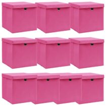 vidaXL Opbergboxen met deksel 10 st 32x32x32 cm stof roze Opbergen Roze Natuurlijk materiaal