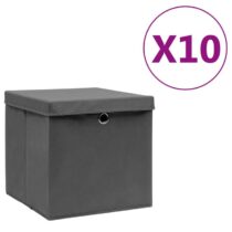 vidaXL Opbergboxen met deksels 10 st 28x28x28 cm grijs Opbergen Grijs Natuurlijk materiaal