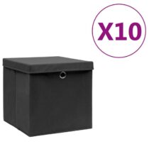 vidaXL Opbergboxen met deksels 10 st 28x28x28 cm zwart Opbergen Zwart Natuurlijk materiaal