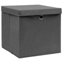 vidaXL Opbergboxen met deksels 4 st 28x28x28 cm grijs Opbergen Grijs Natuurlijk materiaal