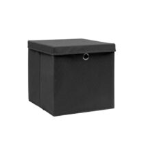 vidaXL Opbergboxen met deksels 4 st 28x28x28 cm zwart Opbergen Zwart Natuurlijk materiaal