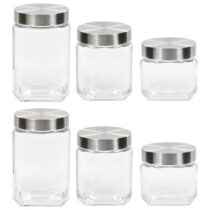 vidaXL Opbergpotten met zilverkleurig deksel 6 st 800/1200/1700 ml Opbergen Transparant Glas