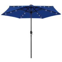 vidaXL Parasol met LED-verlichting en aluminium paal 270 cm azuurblauw Zonwering Blauw Polyester