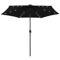 vidaXL Parasol met LED-verlichting en aluminium paal 270 cm zwart Zonwering Zwart Polyester