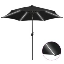 vidaXL Parasol met LED-verlichting en aluminium paal 300 cm zwart Zonwering Zwart Polyester