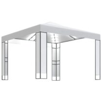 vidaXL Prieel met dubbel dak en LED-lichtslinger 3x3 m wit Zonwering Wit Natuurlijk materiaal