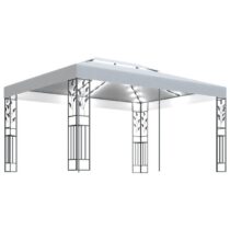 vidaXL Prieel met dubbel dak en LED-lichtslinger 3x4 m wit Zonwering Wit Natuurlijk materiaal