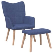 vidaXL Relaxstoel met voetenbank stof blauw Stoelen Blauw Kunststof