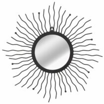 vidaXL Tuin wandspiegel sunburst 60 cm zwart Spiegel Zwart Staal