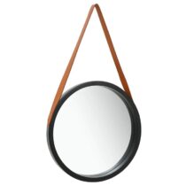 vidaXL Wandspiegel met band 40 cm zwart Spiegel Zwart Hout