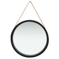 vidaXL Wandspiegel met band 60 cm zwart Spiegel Zwart Hout